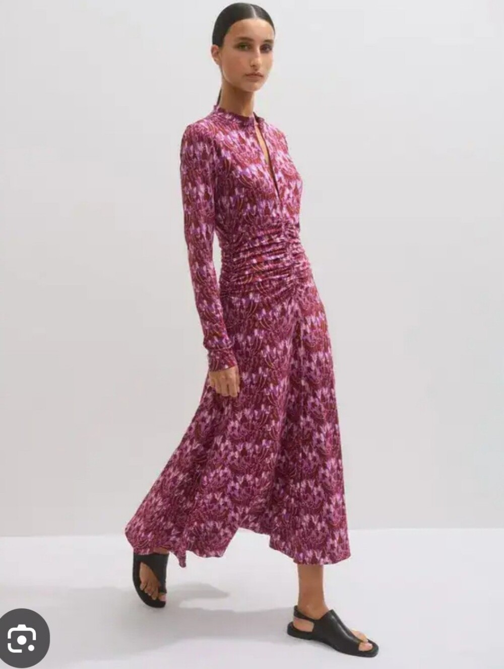 ME+EM Tulip Print Ruched Maxi Dress UK 12 US 8 EU 40 Purple Stretch NWOT